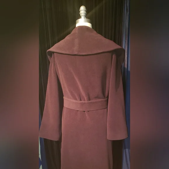 Vintage 100% cashmere rich chocolate brown wraparound huge collar 2XL maxi coat - Picture 11 of 16